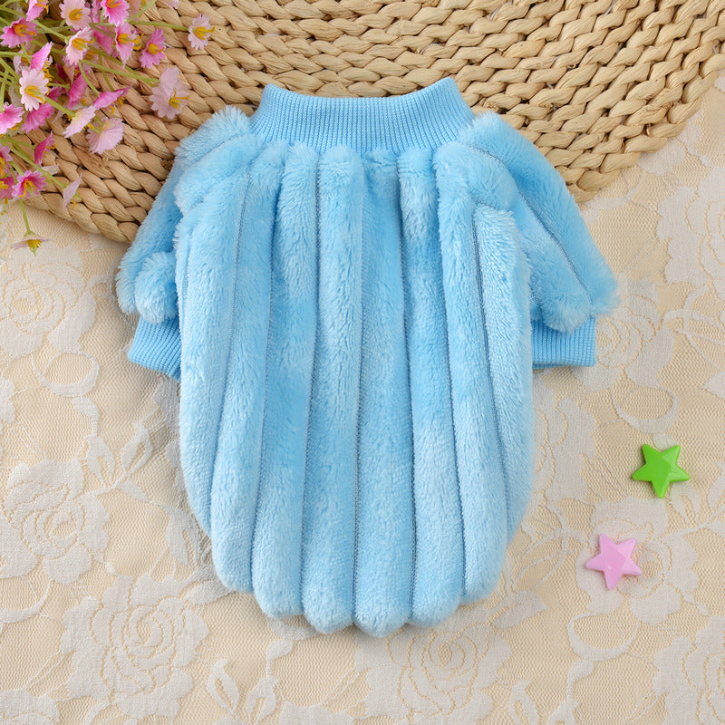 Vertical Striped Single-Sided Plush Coat Pet Clothes Dog Teddy Clothing Cat Autumn Bichon Small Dog Cat Autumn And Winter Clothing