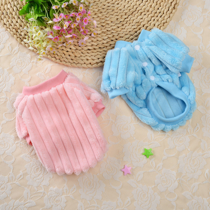 Vertical Striped Single-Sided Plush Coat Pet Clothes Dog Teddy Clothing Cat Autumn Bichon Small Dog Cat Autumn And Winter Clothing