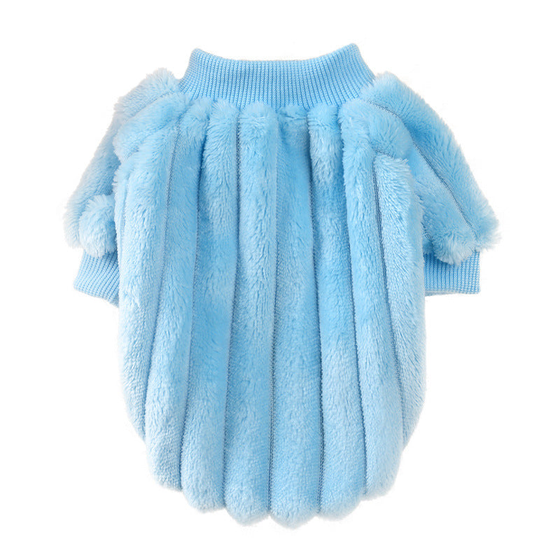 Vertical Striped Single-Sided Plush Coat Pet Clothes Dog Teddy Clothing Cat Autumn Bichon Small Dog Cat Autumn And Winter Clothing