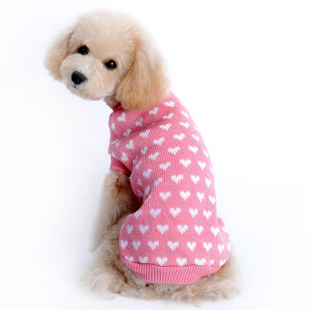 Pet Clothing Spring and Autumn Classic Lapel Cartoon Cute Print Heart Knit Sweater Dog Clothes