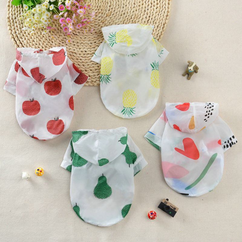 Summer New Pet Cat Supplies Shirt Dog Sun Protection Clothing With Hood Thin Section Breathable Fruit Printing Sun Protection Clothing